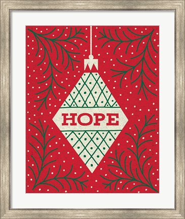 Framed Jolly Holiday Ornaments Hope Print