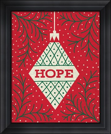 Framed Jolly Holiday Ornaments Hope Print