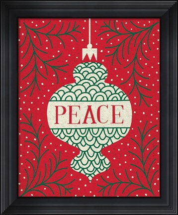 Framed Jolly Holiday Ornaments Peace Print