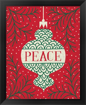 Framed Jolly Holiday Ornaments Peace Print