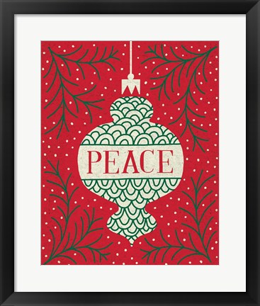 Framed Jolly Holiday Ornaments Peace Print