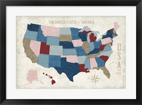 Framed USA Modern Vintage Blue Print