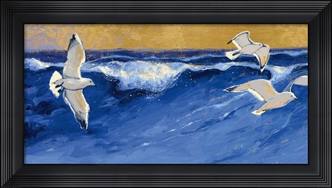 Framed Seagulls with Gold Sky Print