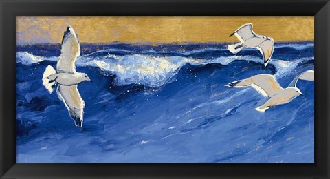 Framed Seagulls with Gold Sky Print