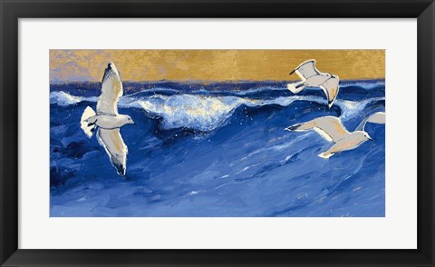 Framed Seagulls with Gold Sky Print