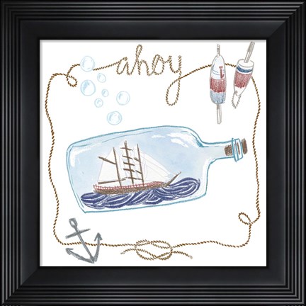 Framed Ship in a Bottle Ahoy Print