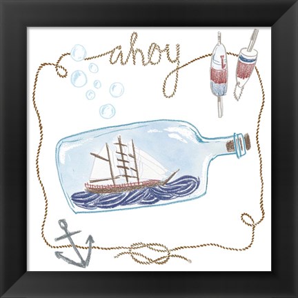 Framed Ship in a Bottle Ahoy Print