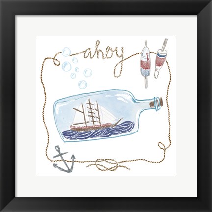 Framed Ship in a Bottle Ahoy Print