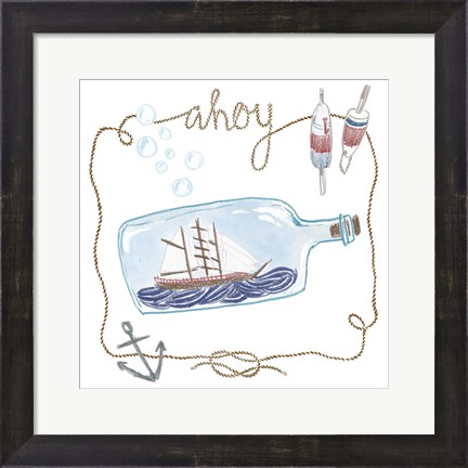Framed Ship in a Bottle Ahoy Print