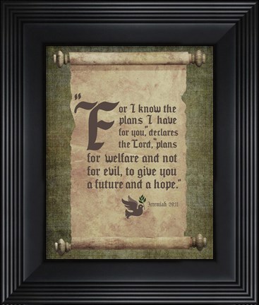 Framed Jeremiah 29:11 For I know the Plans I have for You (Scroll) Print