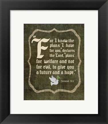 Framed Jeremiah 29:11 For I know the Plans I have for You (White Dove) Print