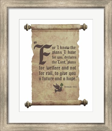 Framed Jeremiah 29:11 For I know the Plans I have for You (Dove on Scroll) Print