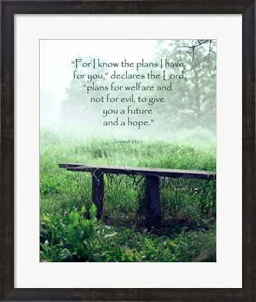 Framed Jeremiah 29:11 For I know the Plans I have for You (Wooden Bench) Print