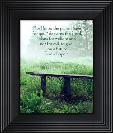 Framed Jeremiah 29:11 For I know the Plans I have for You (Wooden Bench) Print
