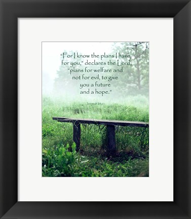 Framed Jeremiah 29:11 For I know the Plans I have for You (Wooden Bench) Print