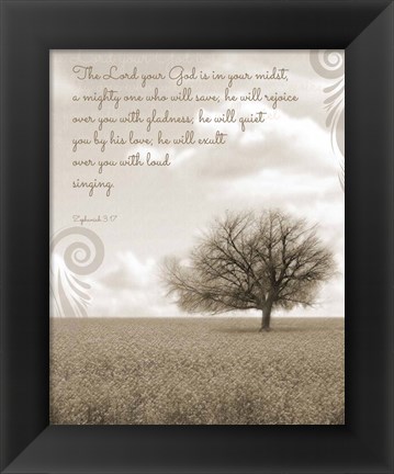 Framed Zephaniah 3:17 The Lord Your God (Grey Landscape) Print