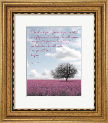 Framed Zephaniah 3:17 The Lord Your God (Colored Landscape) Print