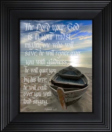 Framed Zephaniah 3:17 The Lord Your God (Beach) Print