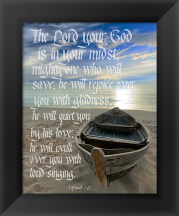 Framed Zephaniah 3:17 The Lord Your God (Beach) Print