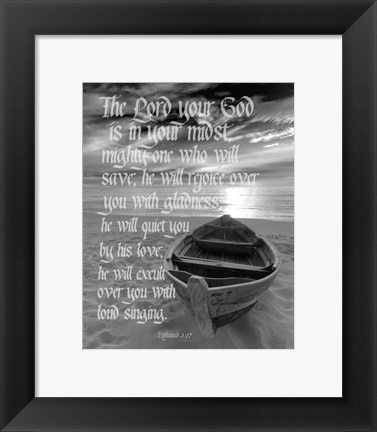 Framed Zephaniah 3:17 The Lord Your God (Beach Black &amp; White) Print