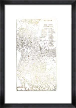 Framed Gold Foil City Map Boston- Metallic Foil Print