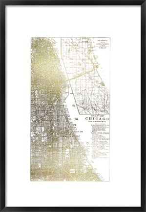 Framed Gold Foil City Map Chicago- Metallic Foil Print