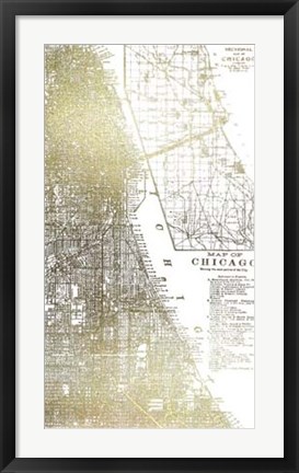Framed Gold Foil City Map Chicago- Metallic Foil Print