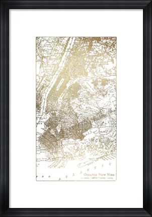 Framed Gold Foil City Map New York- Metallic Foil Print