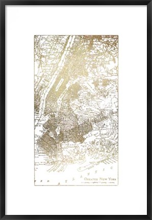 Framed Gold Foil City Map New York- Metallic Foil Print