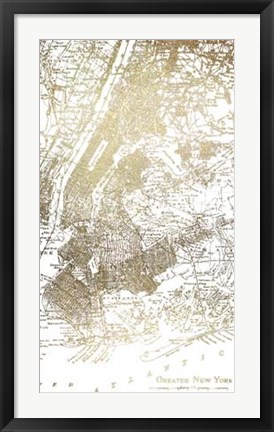 Framed Gold Foil City Map New York- Metallic Foil Print