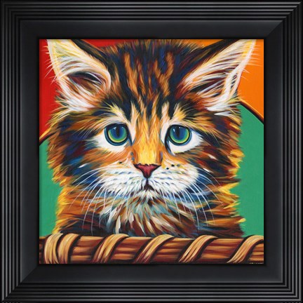 Framed Kitten in Basket I Print