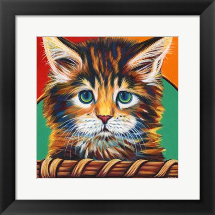 Framed Kitten in Basket I Print