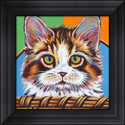 Framed Kitten in Basket II Print