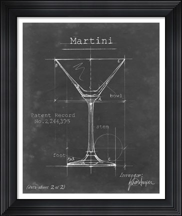 Framed Barware Blueprint V Print