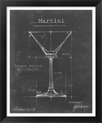Framed Barware Blueprint V Print