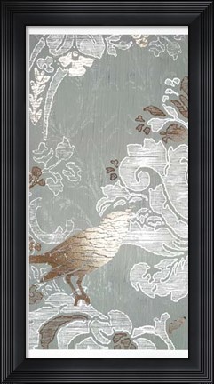 Framed Gilded Damask Songbird I - Metallic Foil Print