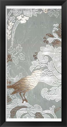Framed Gilded Damask Songbird I - Metallic Foil Print