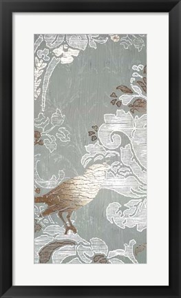 Framed Gilded Damask Songbird I - Metallic Foil Print