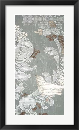 Framed Gilded Damask Songbird II - Metallic Foil Print