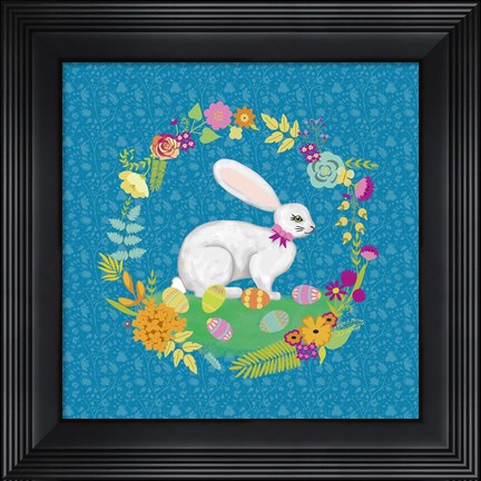 Framed Bunny Wreath I Print