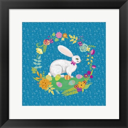 Framed Bunny Wreath I Print