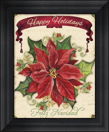 Framed Happy Holidays - Pointsettia Print