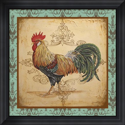 Framed Cockadoodledoo - Aqua Border Print