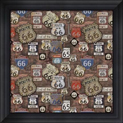 Framed Route 66 on Brick Print