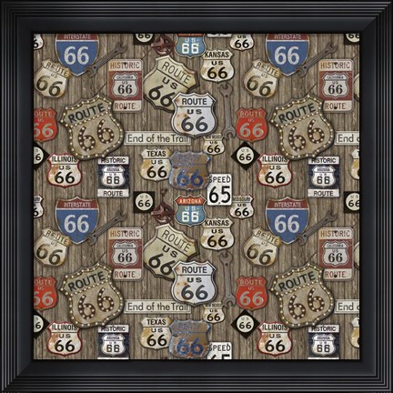 Framed Route 66 on Wood Print