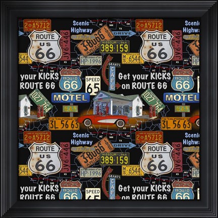 Framed Route 66 -  Black I Print