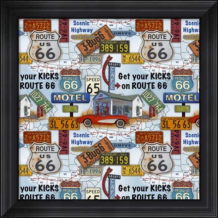 Framed Route 66 - Blue Print