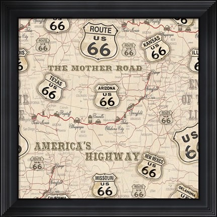 Framed Route 66 Map Print