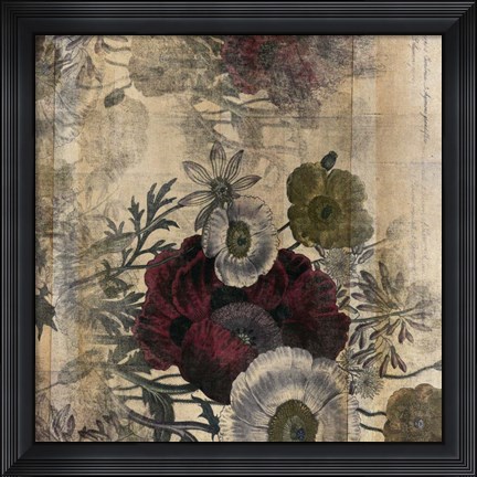 Framed Floral Collage Burgandy Bloom Print