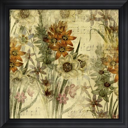 Framed Floral Collage Music Print